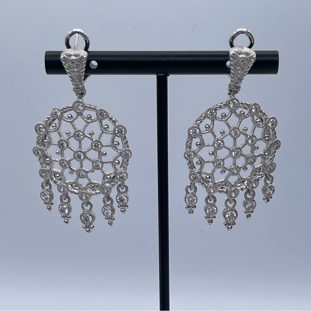 Judith Ripka 925 Sterling Silver Chandelier CZ Dangling Earrings Thailand Estate - Picture 8 of 8